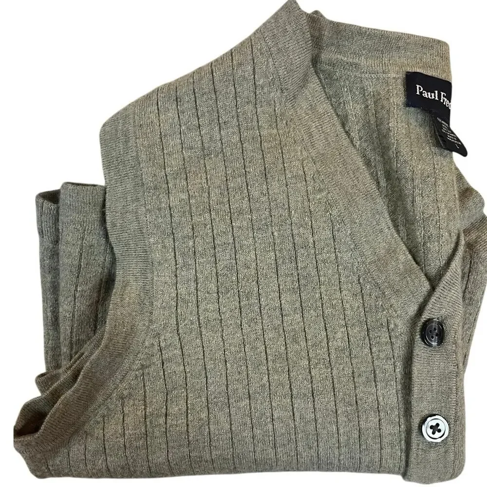 Paul Fredrick Merino Wool Silk Cashmere Ribbed Vest L Olive